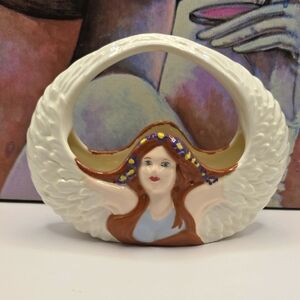 Art Nouveau Style Handpainted Angel With Wings Art Piece Planter Vase Home Decor